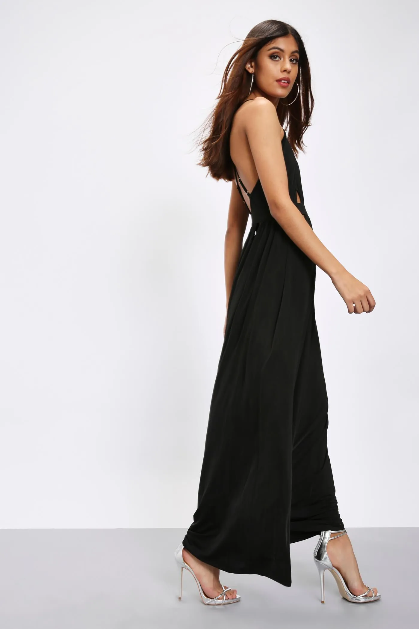 Black Cut Out Cross Back Maxi Dress