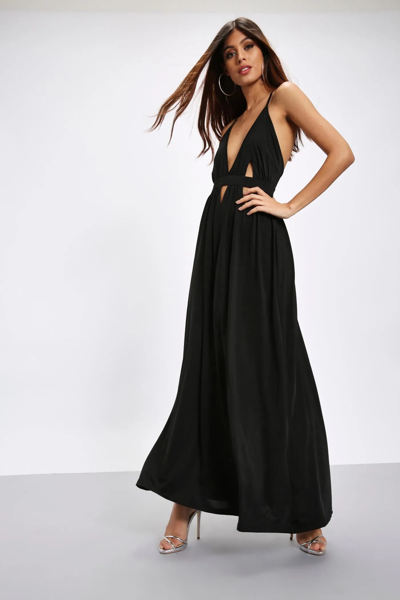 Black Cut Out Cross Back Maxi Dress