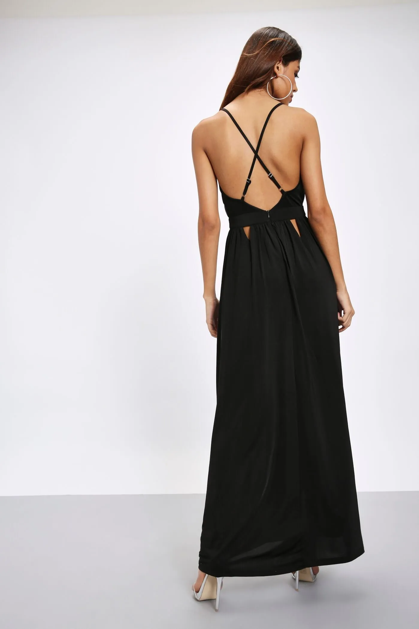 Black Cut Out Cross Back Maxi Dress