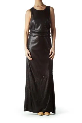 Black Sequined Body Sleeveless Maxi Dress