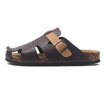 Buckle Leather Slip-On Sandals