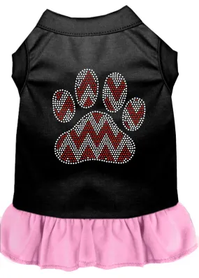 Candy Cane Chevron Paw Rhinestone Dog Dress Black With Light Pink Lg (14)