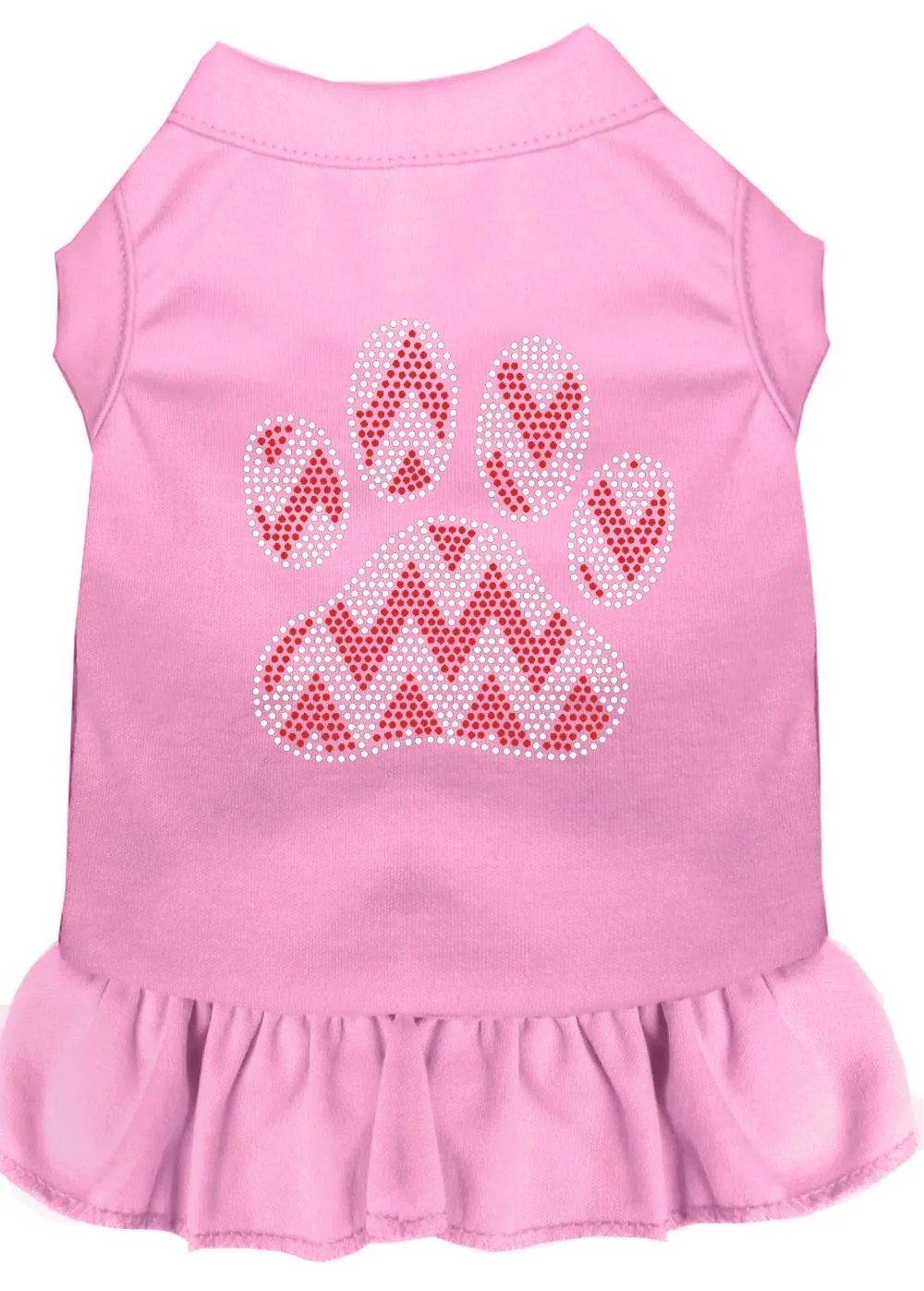 Candy Cane Chevron Paw Rhinestone Dog Dress Light Pink Xs (8)