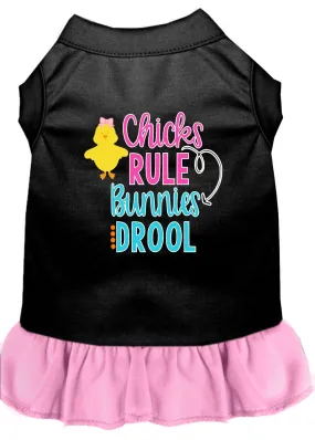 Chicks Rule Screen Print Dog Dress Black With Light Pink Xs (8)