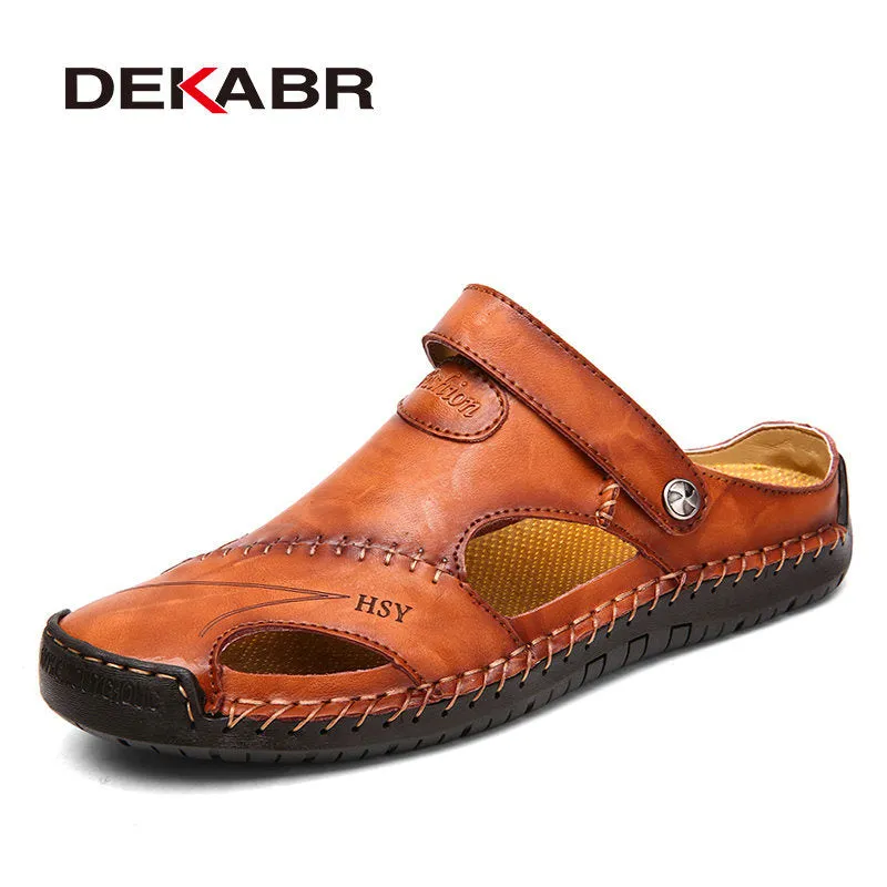 Classic Mens Sandals Summer Genuine Leather Male Beach Sandals Soft Comfortable Outdoor Beach Slippers Slip-ON Sandals