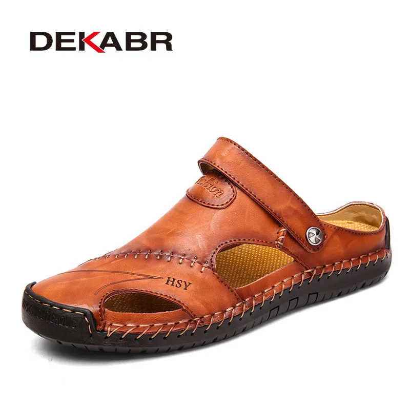 Classic Mens Sandals Summer Genuine Leather Male Beach Sandals Soft Comfortable Outdoor Beach Slippers Slip-ON Sandals