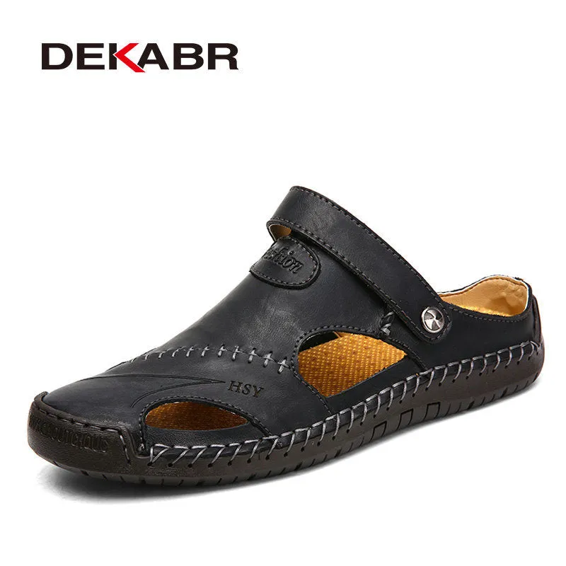 Classic Mens Sandals Summer Genuine Leather Male Beach Sandals Soft Comfortable Outdoor Beach Slippers Slip-ON Sandals