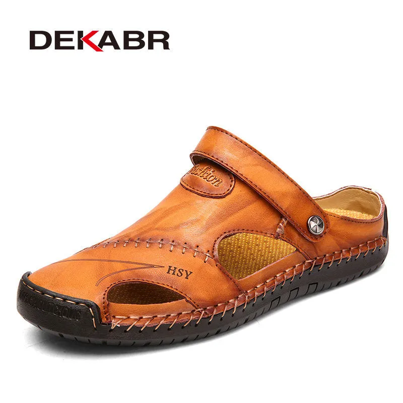 Classic Mens Sandals Summer Genuine Leather Male Beach Sandals Soft Comfortable Outdoor Beach Slippers Slip-ON Sandals