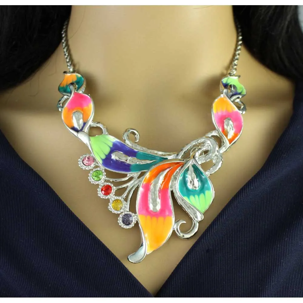 Colorful Enamel and Crystals Calla Lilies Necklace - RSN517