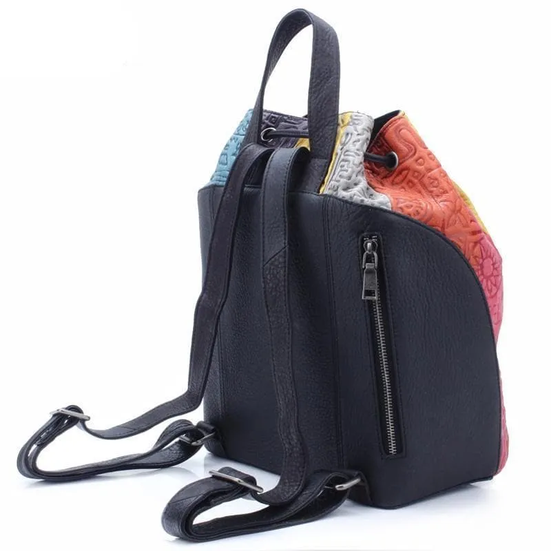 Colorful Leather Embossed String Backpack