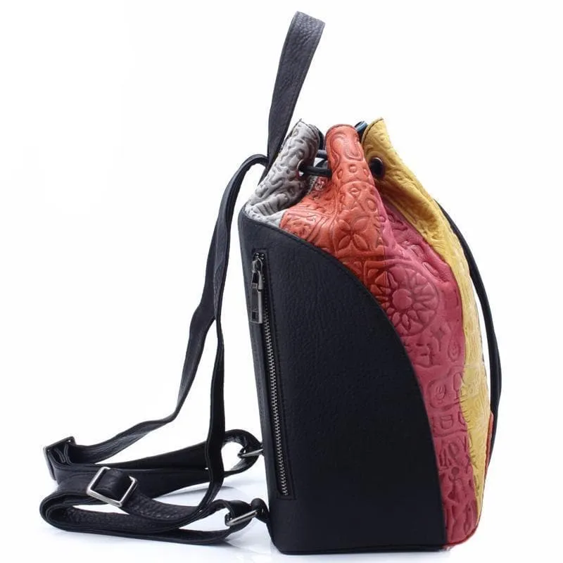 Colorful Leather Embossed String Backpack