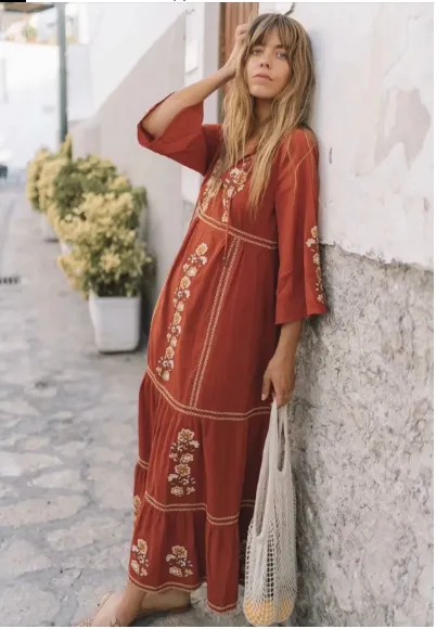 Cotton Embroidered Maxi Dress