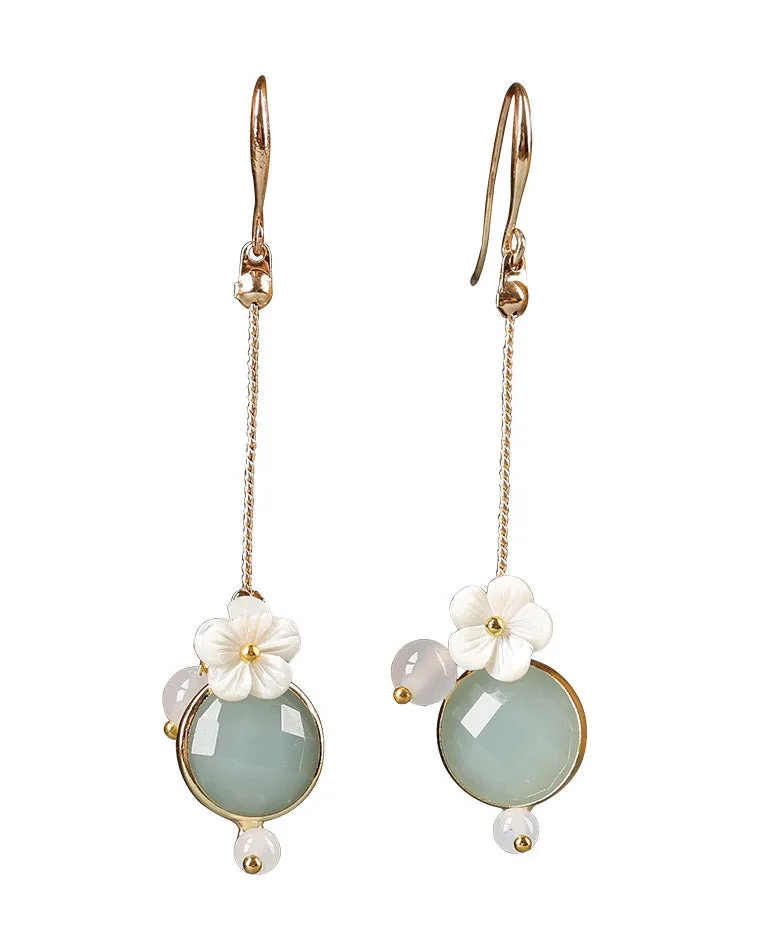 DIY Light Green Shell Flower Agate Coloured Glaze Drop Earrings