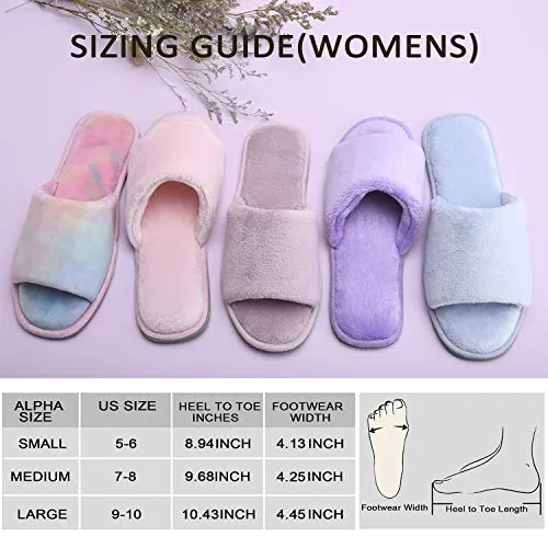 DL Open Toe Slippers for women Indoor, Cozy Memory Foam Womens House Slippers Summer Slip On, Comfy Soft Flannel Womens Bedroom Slippers Slide Breathable Size 7-8 Lilac