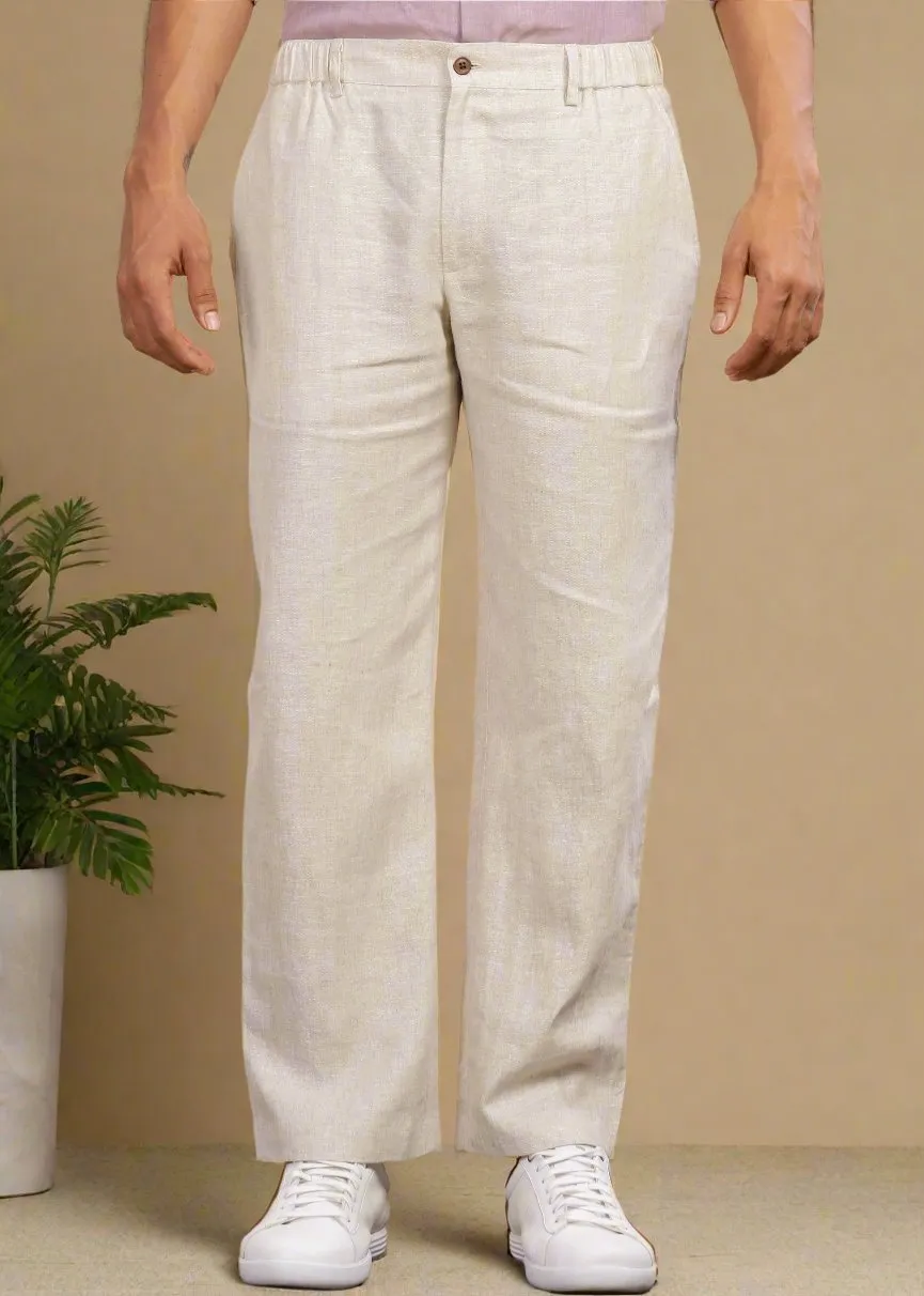 Figo - Pure Linen Drawcord Pants - Ecru