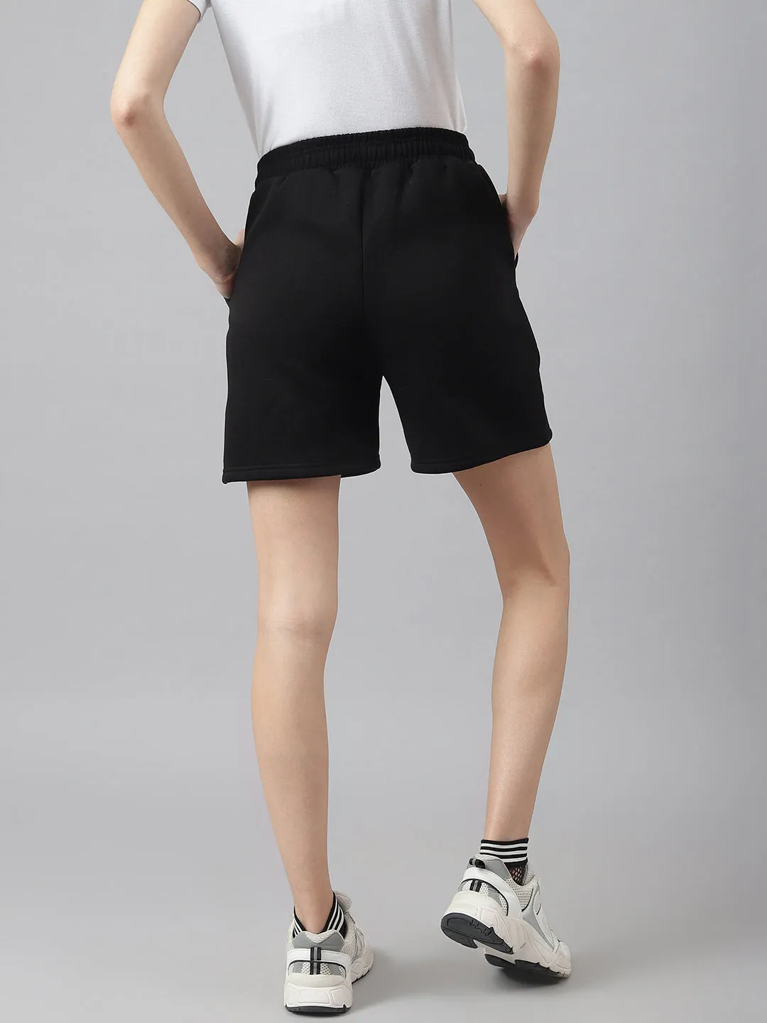 Fitkin Women Black High Waisted Fleece Shorts