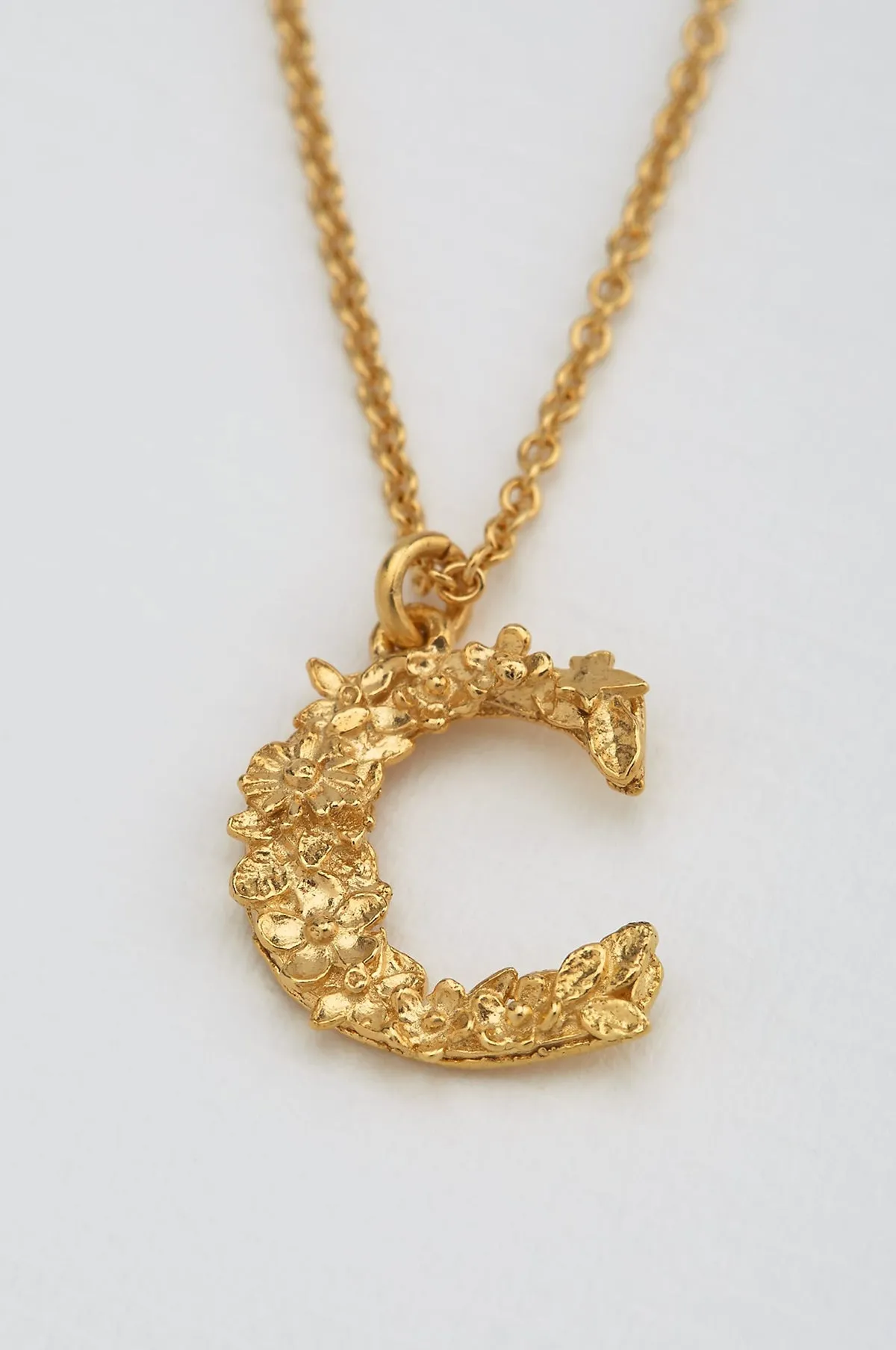 Floral Letter C Necklace Gold Plate