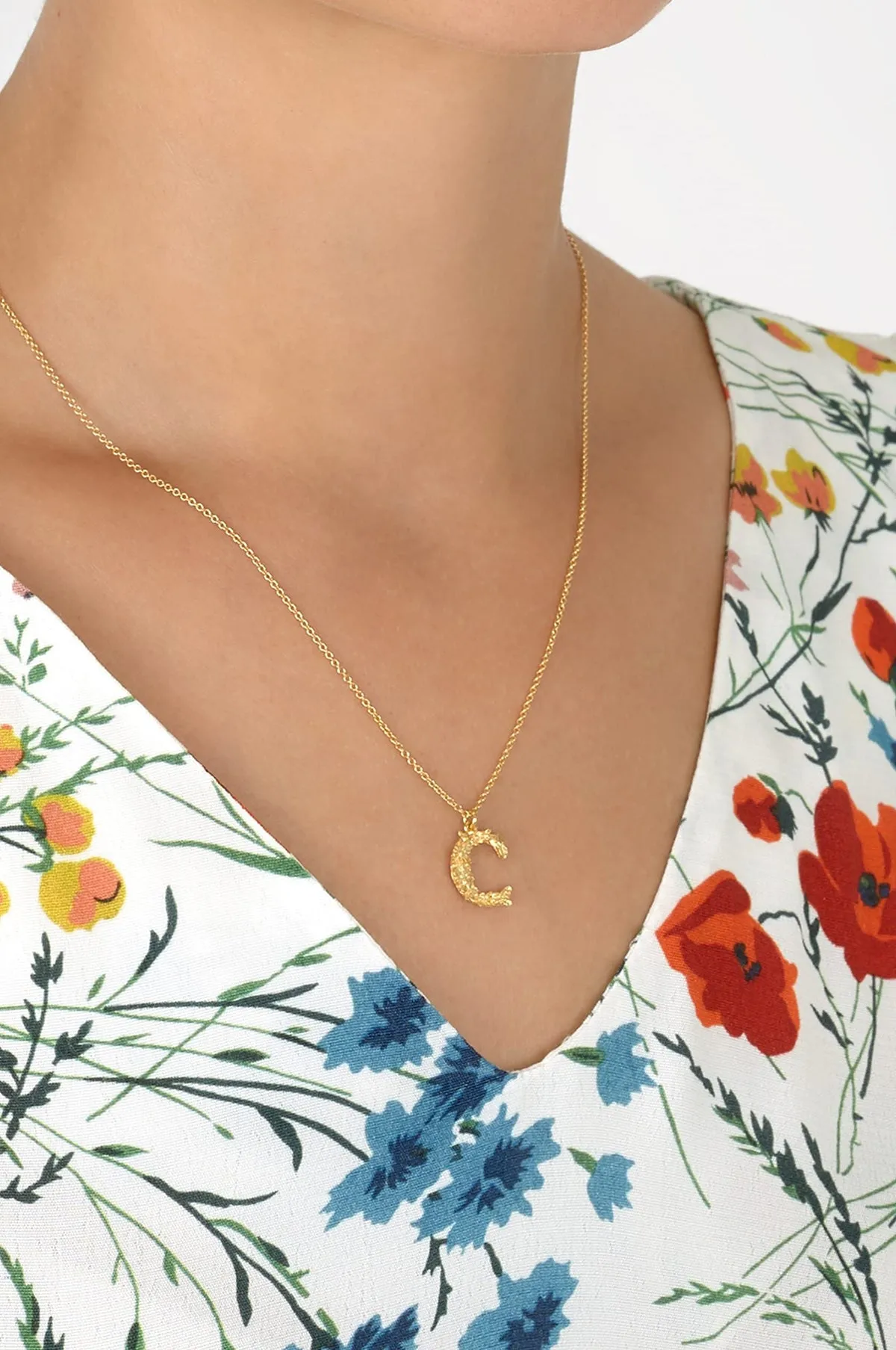 Floral Letter C Necklace Gold Plate