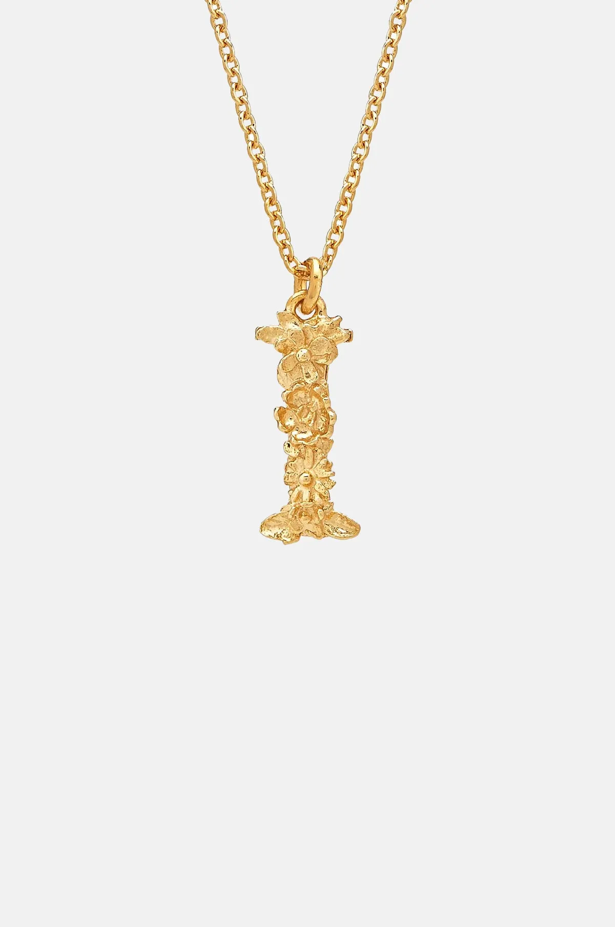 Floral Letter I Necklace Gold Plate