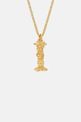 Floral Letter I Necklace Gold Plate