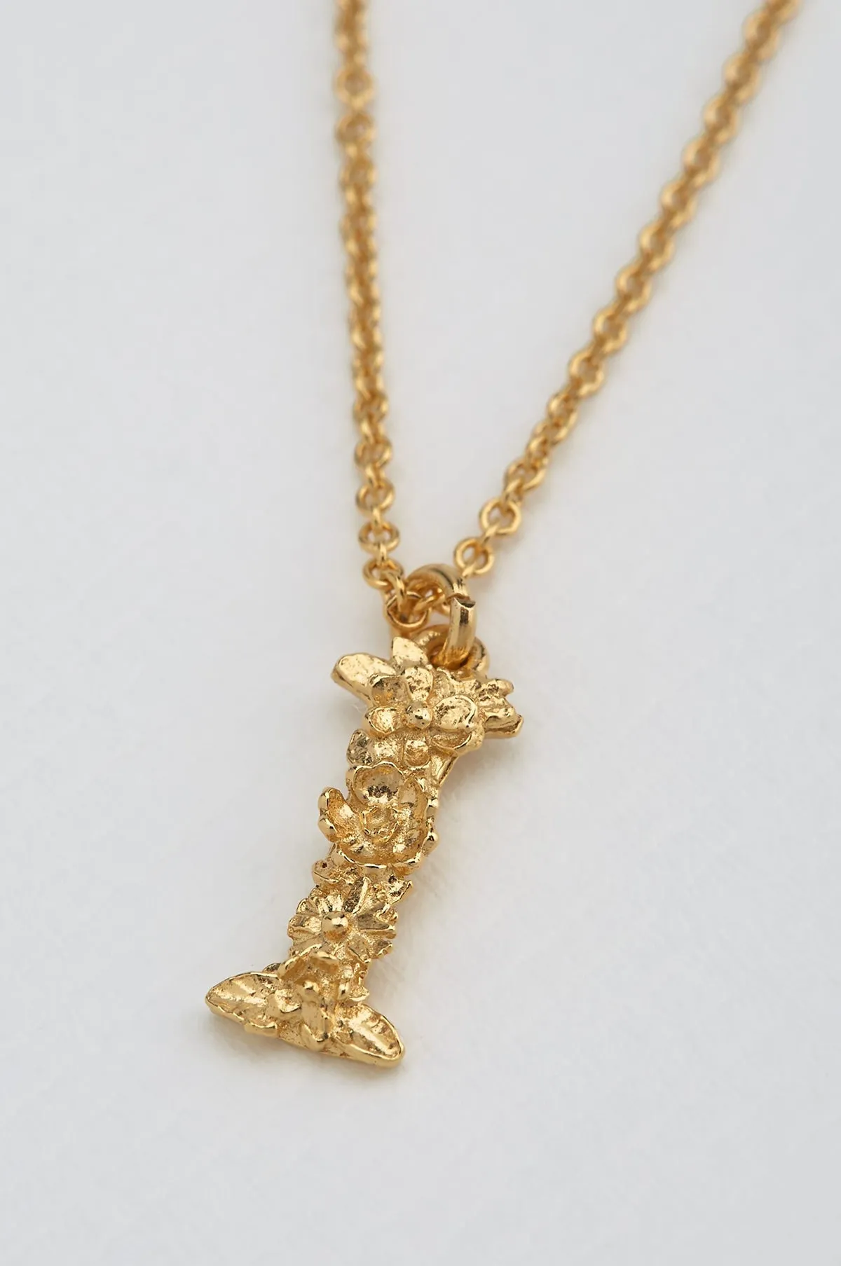 Floral Letter I Necklace Gold Plate