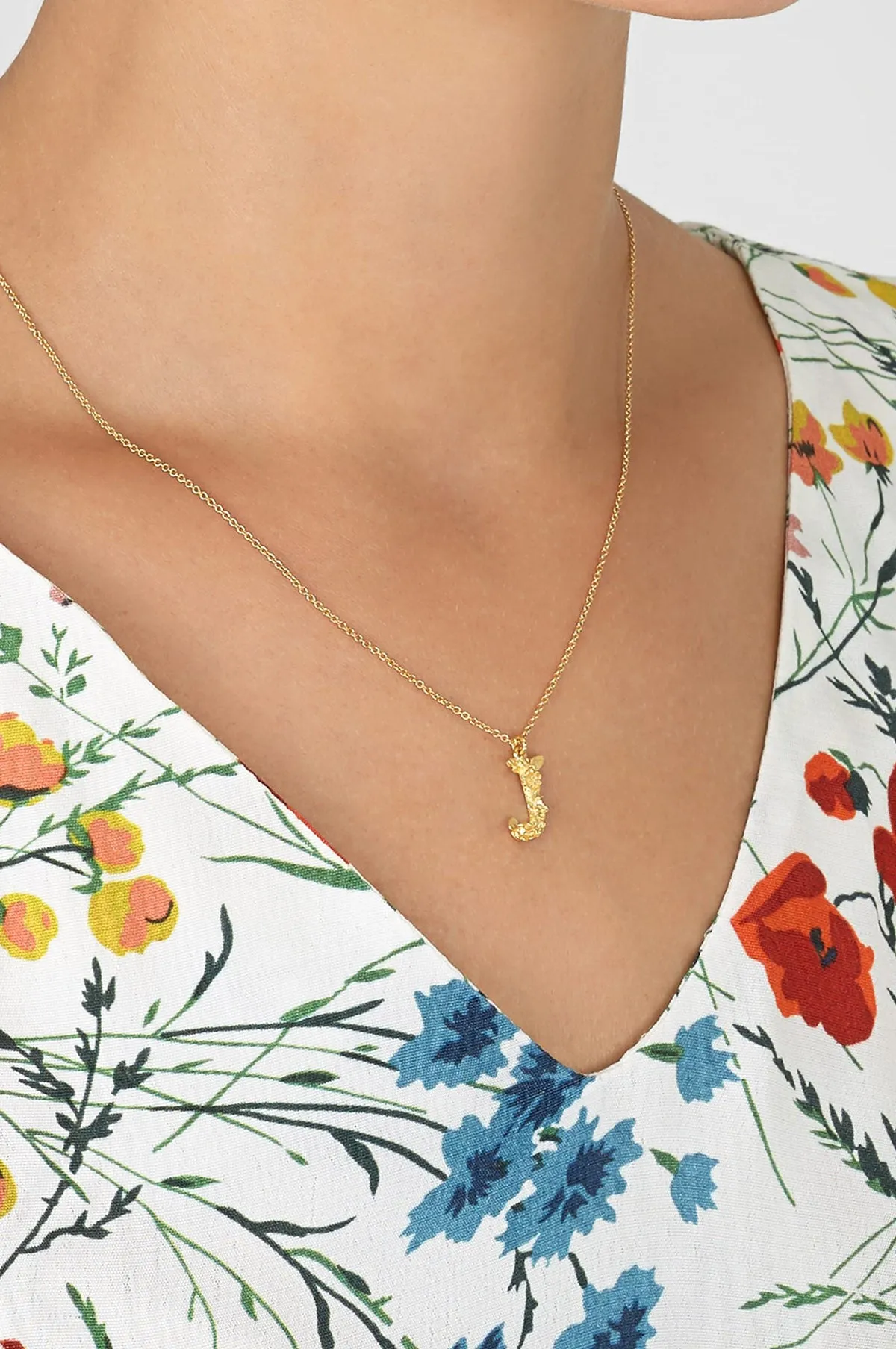 Floral Letter J Necklace Gold Plate