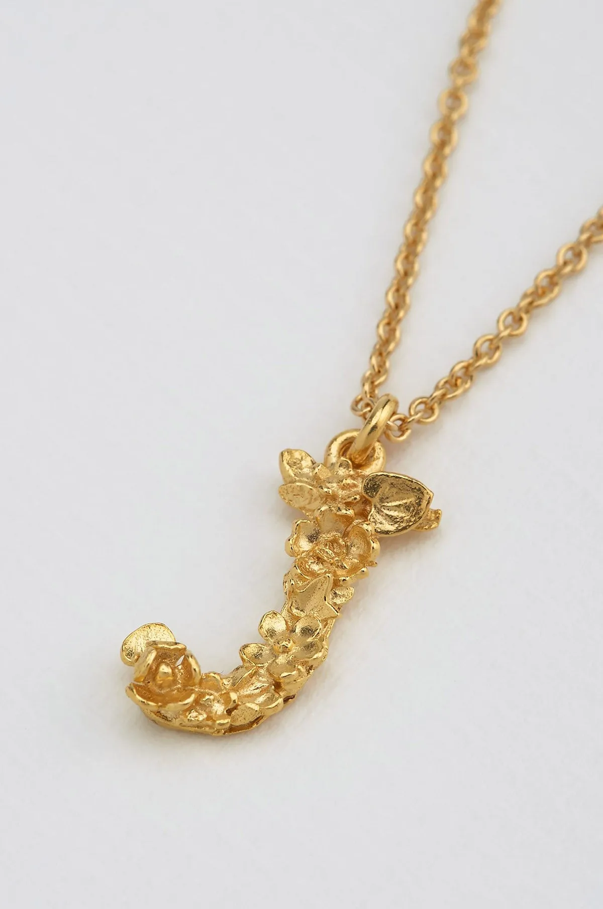 Floral Letter J Necklace Gold Plate