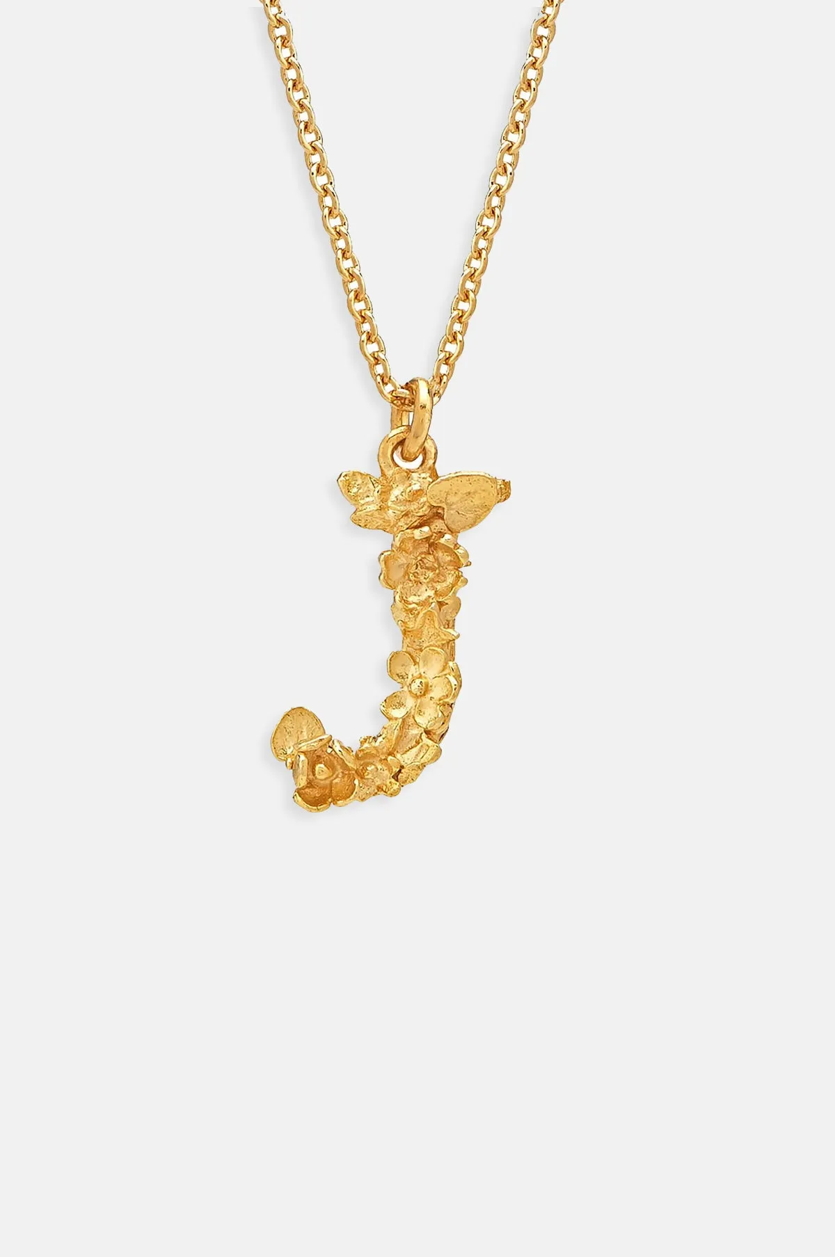 Floral Letter J Necklace Gold Plate