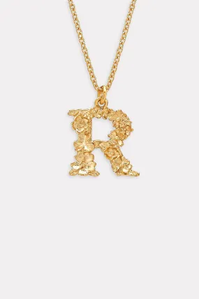 Floral Letter R Necklace Gold Plate