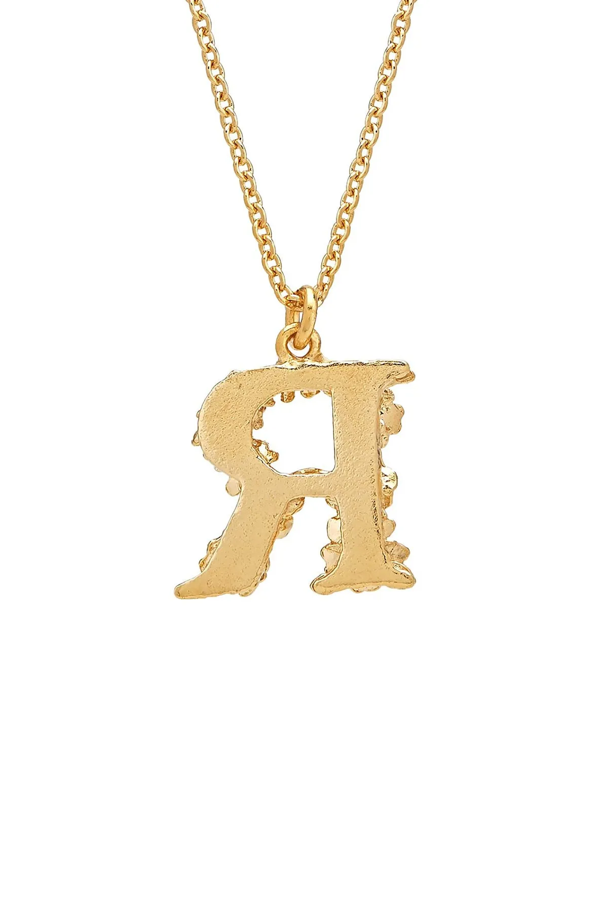 Floral Letter R Necklace Gold Plate