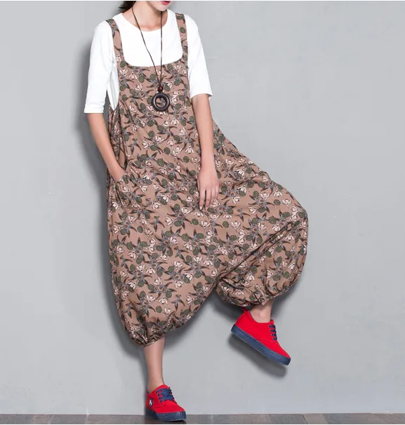 Floral Loose Denim Casual Spring Denim Overall Women Jumpsuits QY09