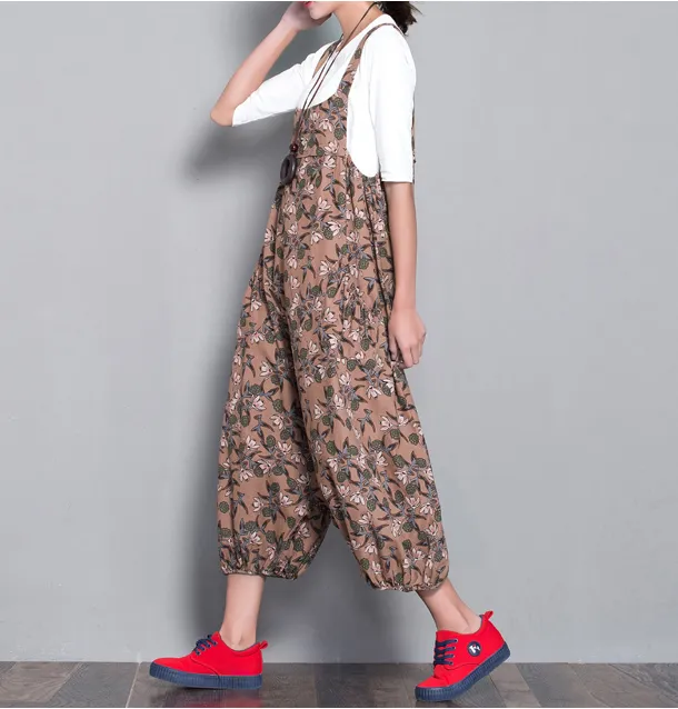 Floral Loose Denim Casual Spring Denim Overall Women Jumpsuits QY09