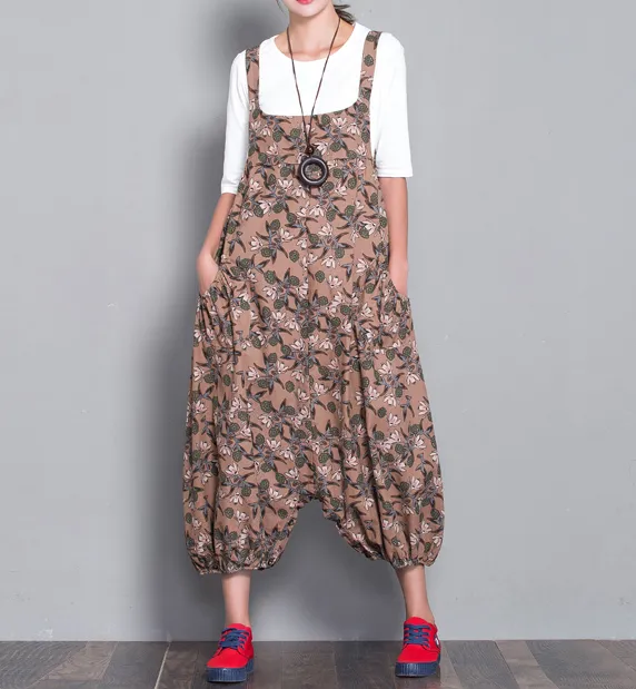 Floral Loose Denim Casual Spring Denim Overall Women Jumpsuits QY09