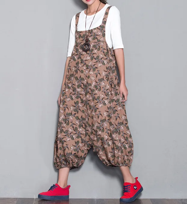 Floral Loose Denim Casual Spring Denim Overall Women Jumpsuits QY09