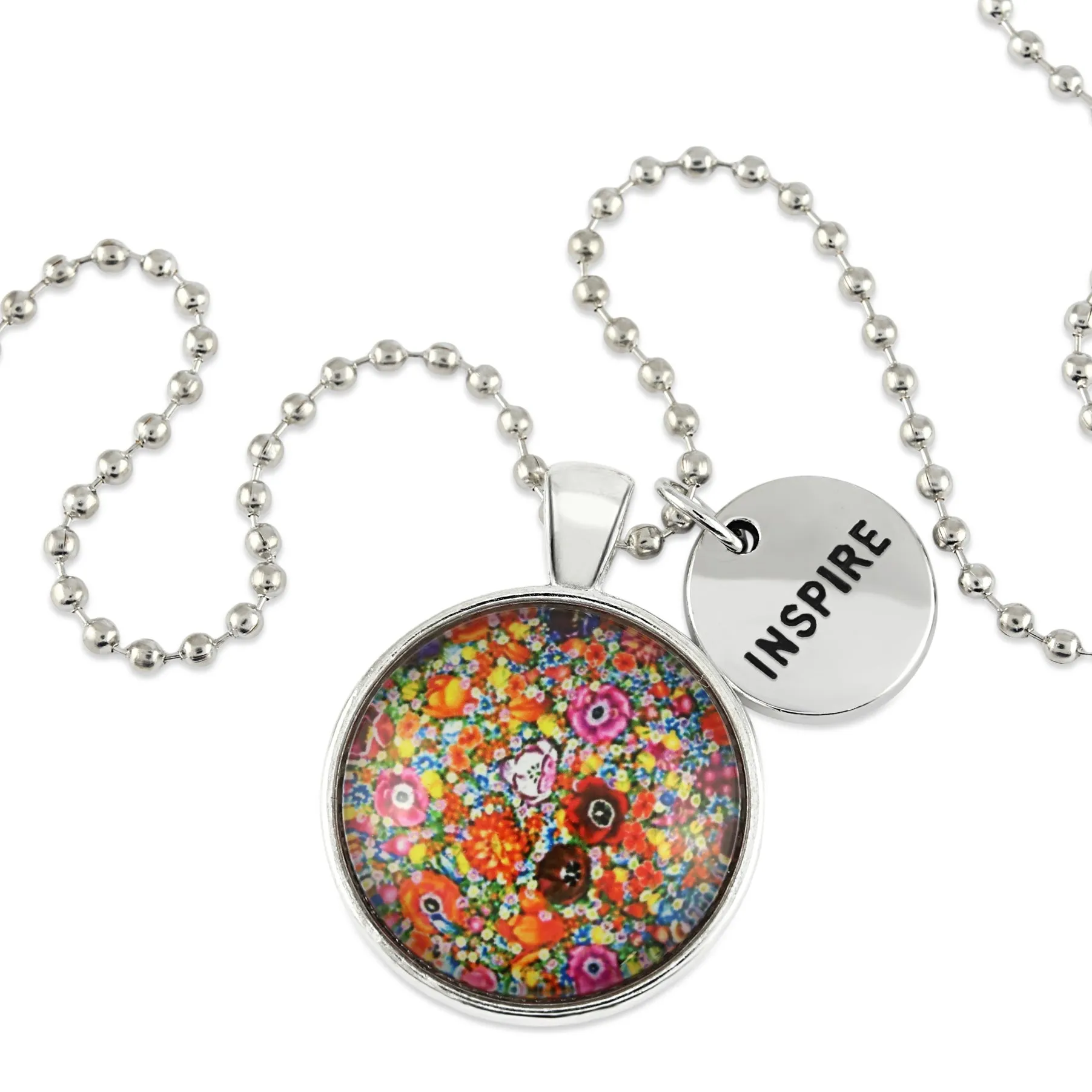 FLORAL WONDERS - Vintage Silver 'INSPIRE' Necklace - Flower Patch (10843)