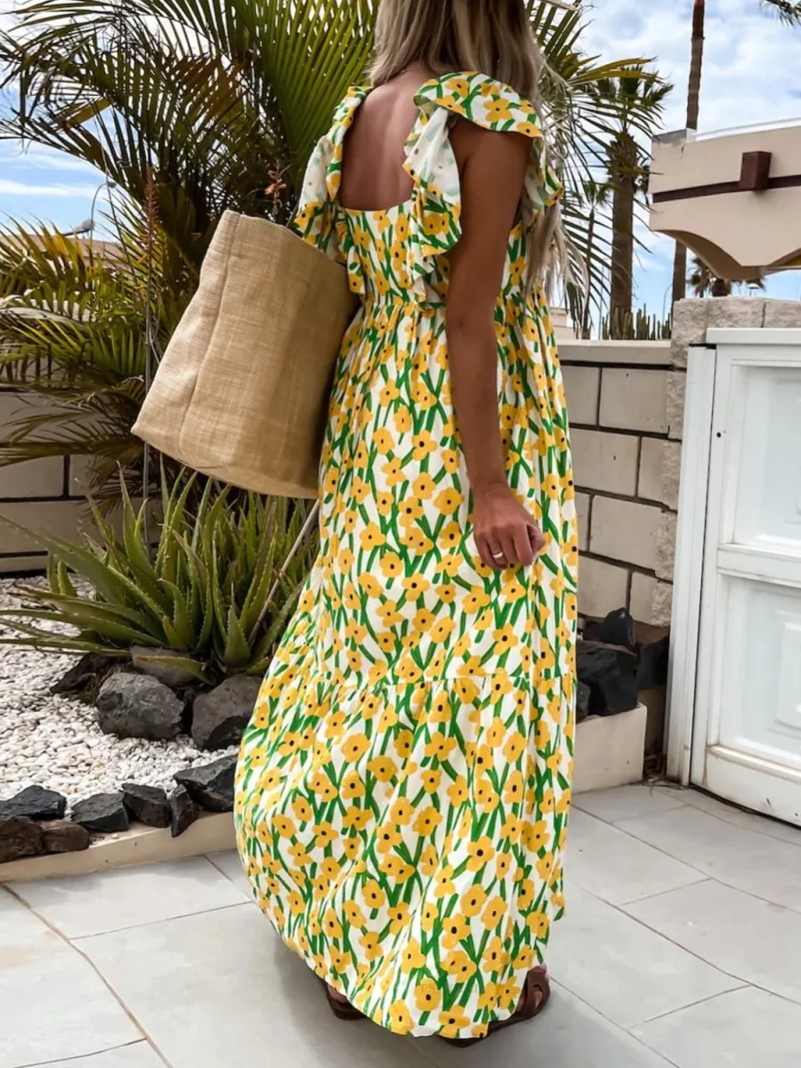 Garden Blossom Floral Print Maxi Dress