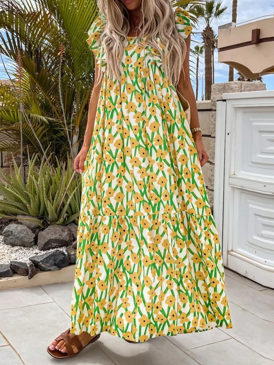 Garden Blossom Floral Print Maxi Dress