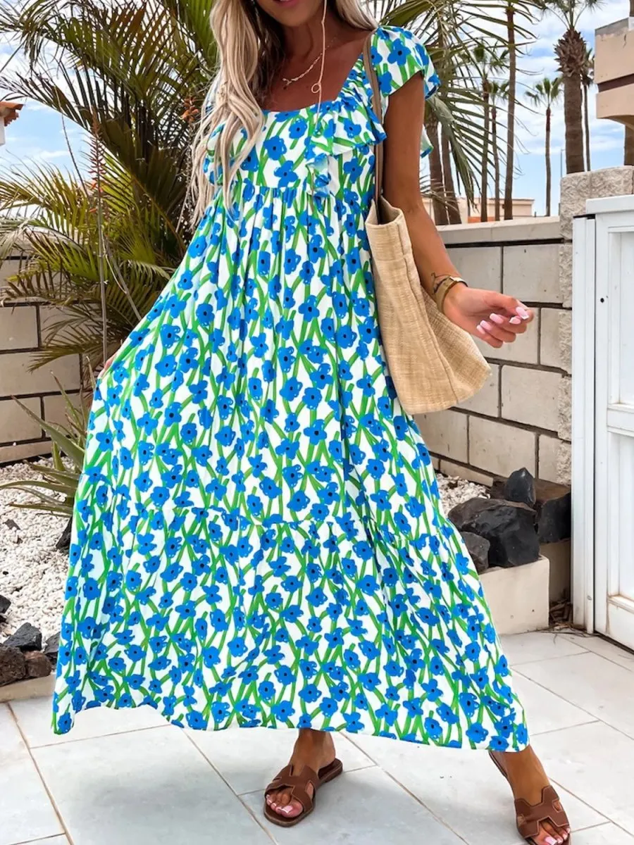 Garden Blossom Floral Print Maxi Dress