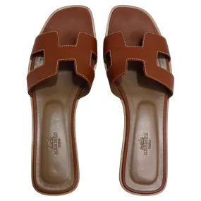 Hermes Oran Sandals Brown