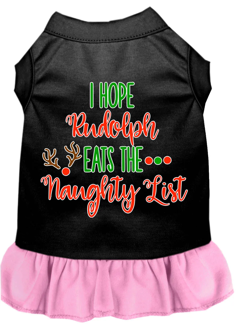 Hope Rudolph Eats Naughty List Screen Print Dog Dress Black With Light Pink Med