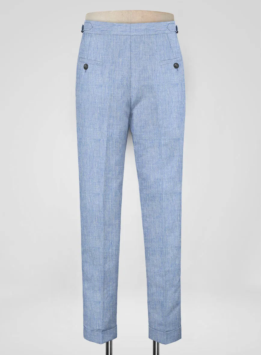 Italian Sky Blue Linen Highland Trousers