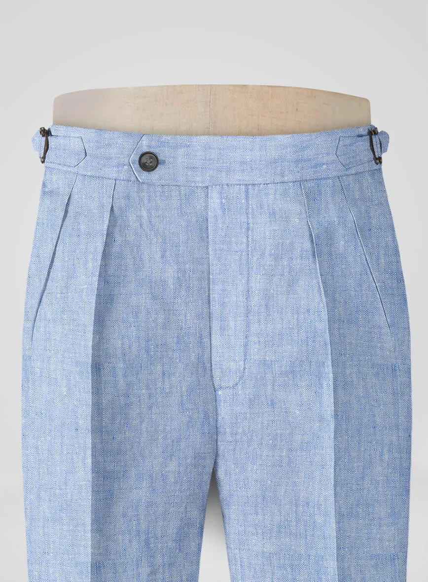 Italian Sky Blue Linen Highland Trousers