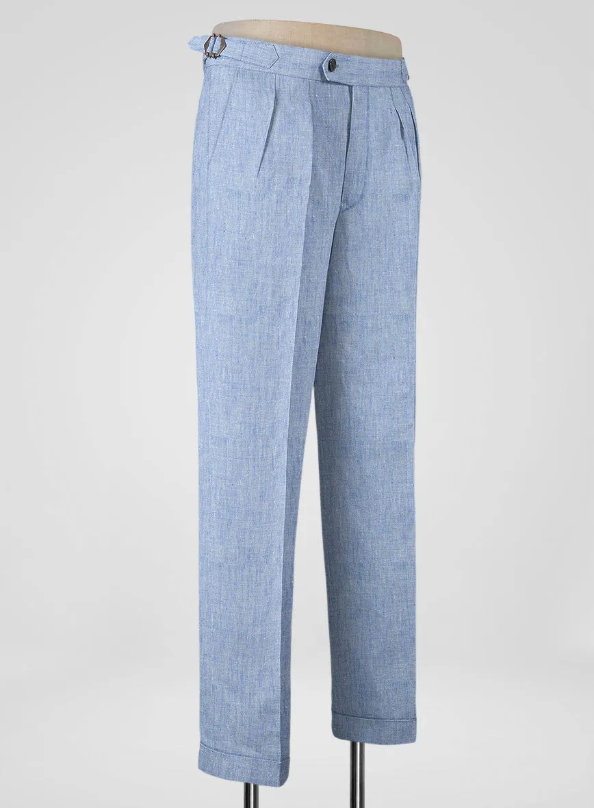 Italian Sky Blue Linen Highland Trousers