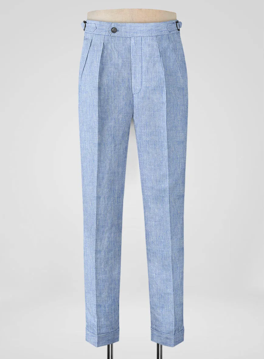 Italian Sky Blue Linen Highland Trousers