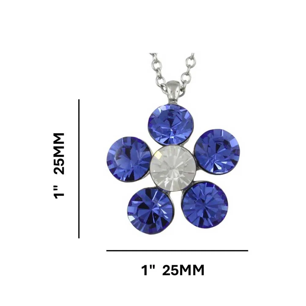 Large Blue Crystal Daisy Pendant on Silver-tone Chain - PT519BL