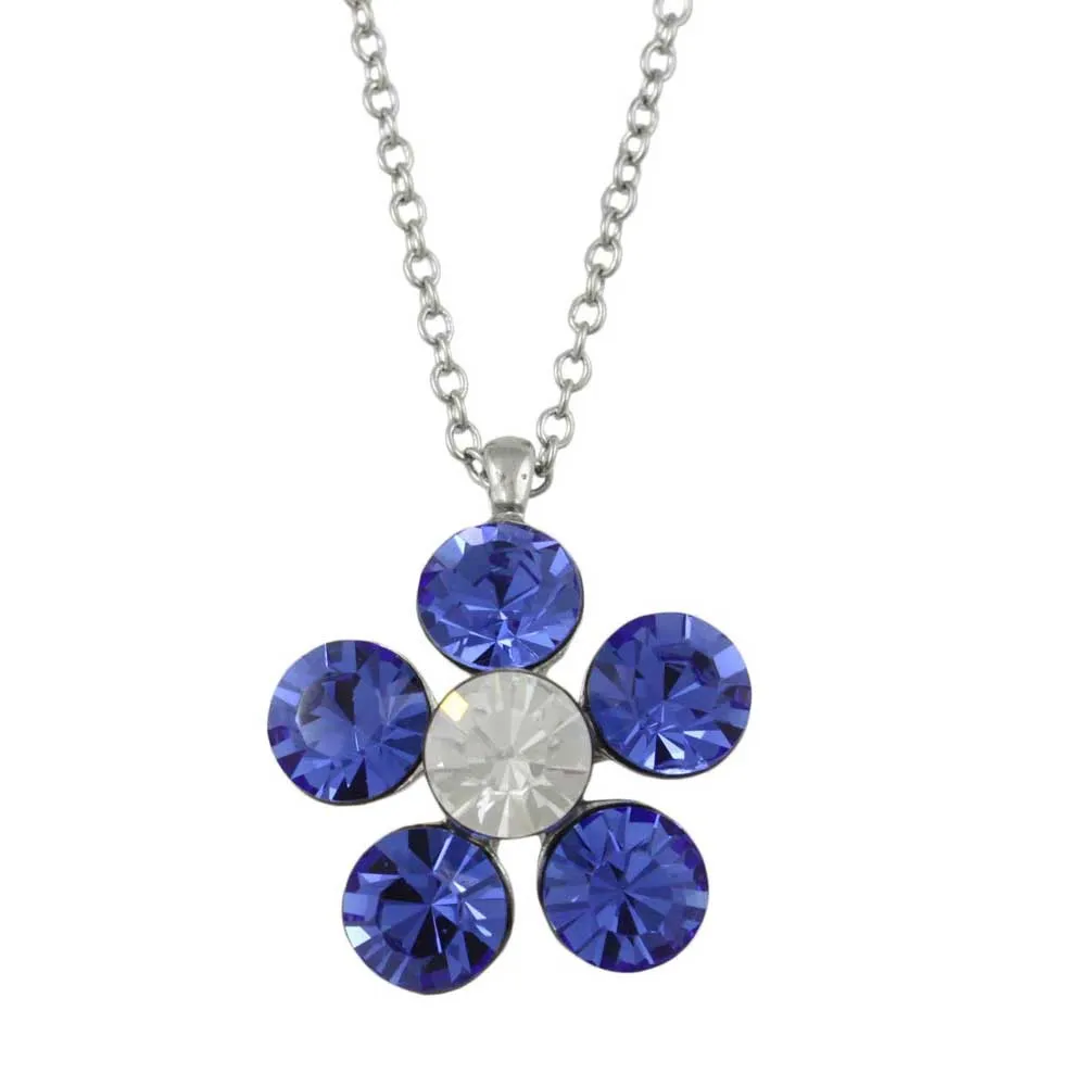 Large Blue Crystal Daisy Pendant on Silver-tone Chain - PT519BL