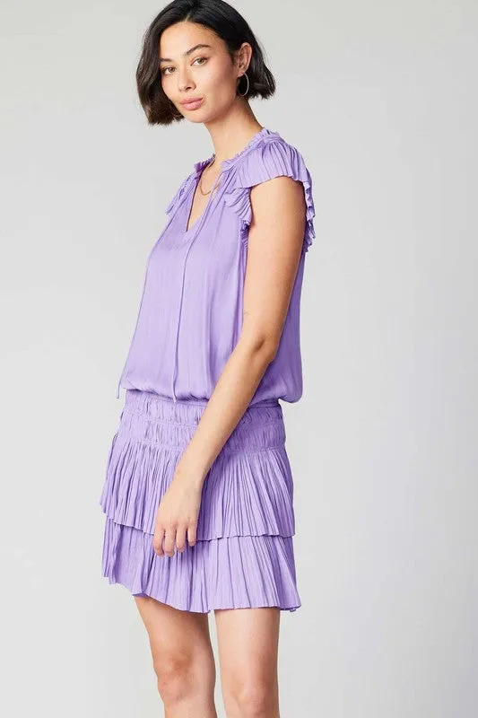 Lavender Mini Dress With Pleated Skirt