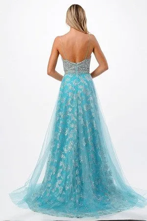 Light Aqua Party Dress Sequin Chiff A-line Long Dress