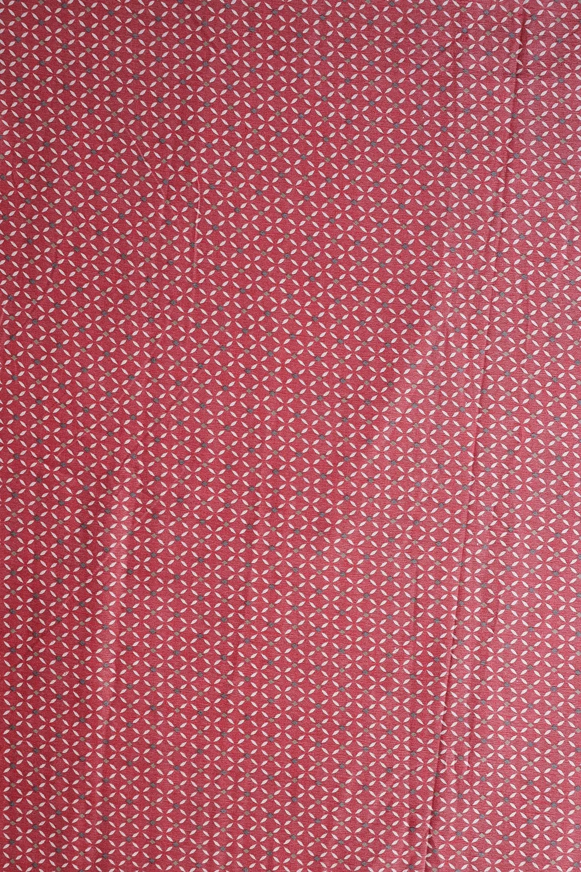 Light Maroon And White Geometric Pattern On Pure Rayon Fabric