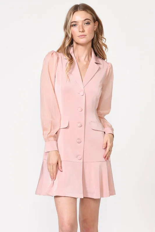 Light Pink Candice Organza Sleeve Blazer Dress